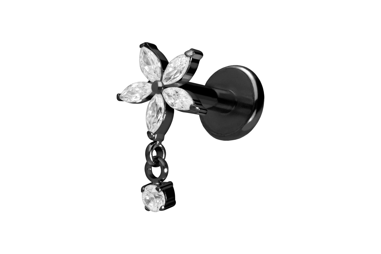 Titan Labret Piercing mit Push Fit KRISTALLBLUME + KRISTALL